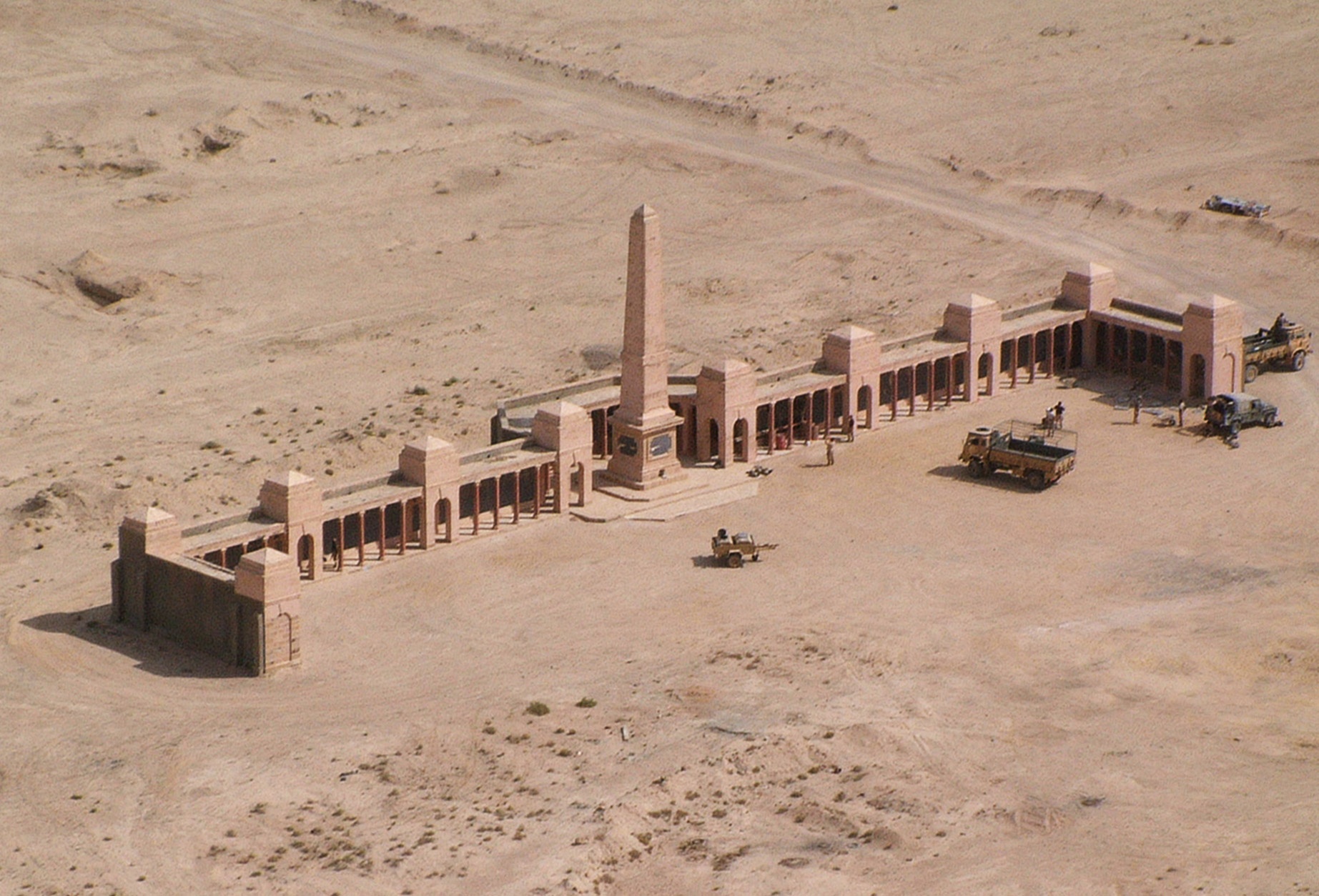 A colonnaded monument in the desert